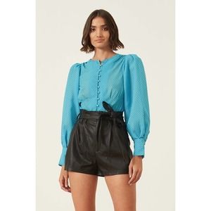 342 LPA Salma Top Puff Shoulder Button Up Long Sleeve Blouse